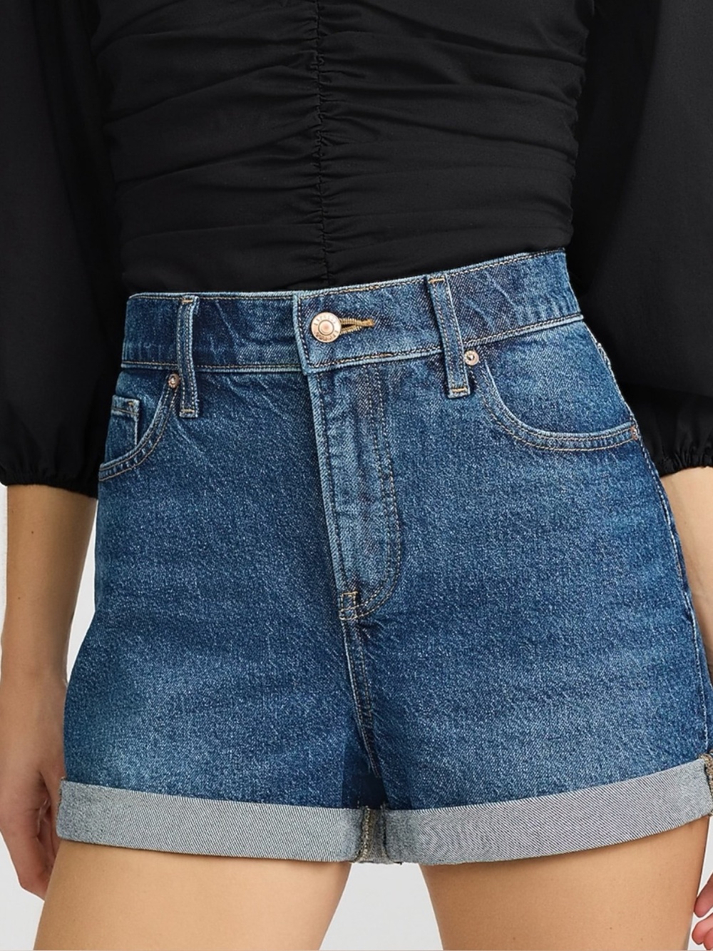 Express High Waisted Dark Wash Rolled Hem 2.5” Inseam Mom Jean Shorts 10